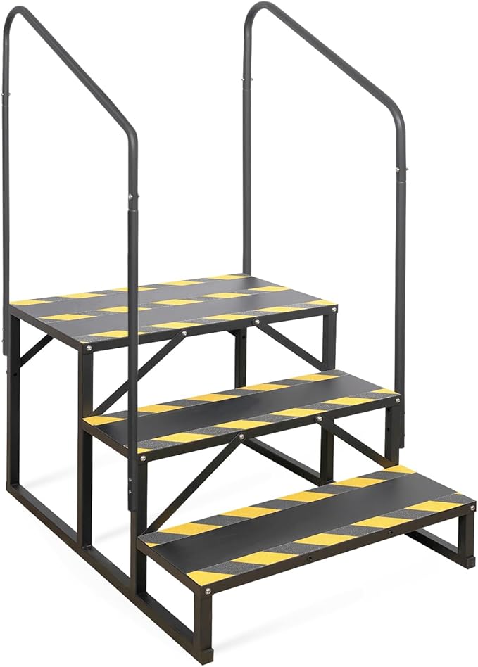RV Steps with Handrail, Hot Tub Steps with Handrail, Portable Stairs Steps for 5th Wheel RV, Mobile Home Stairs Outdoor RV Step (3 Steps with 2 Handrails)