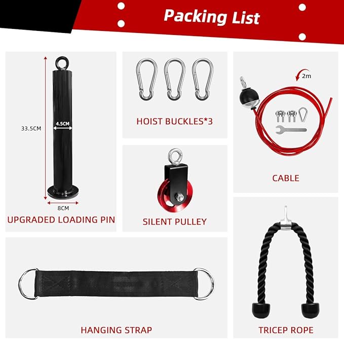 LAT and Lift Pulley System, Weight Cable Machine for Power Cage & Squat Rack, LAT Pulldown Attachments for Triceps Pull Down, Biceps Curl, Back & Forearm Workouts - Home Gym Equipment