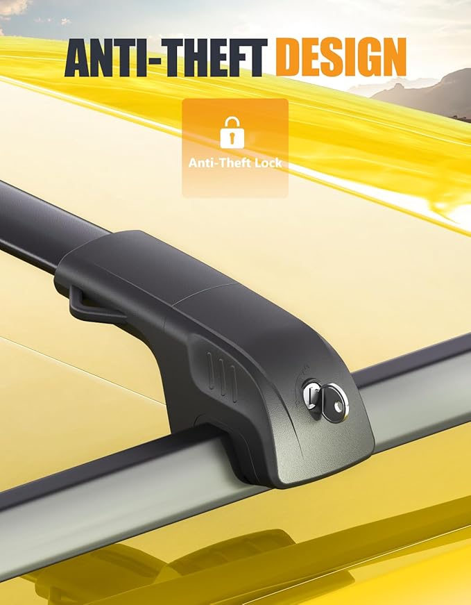 KINGGERI 300lbs Lockable Roof Rack Cross Bars Compatible with Toyota Highlander 2008-2013 with Raised Side Rails, Heavy Duty Aluminum Roof Rails Crossbars Luggage Skiboard Car SUV Accessories