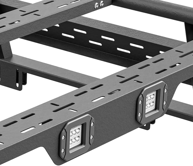 for F150 13.8" High Full-Size Overland Bed Racks Truck Cargo Carrier with 2 LED Lights Compatible with 1992-2025 Ford F150 with Bed Rails, 750 LBS Truck Rear Ladder Rack Back Cross Bars