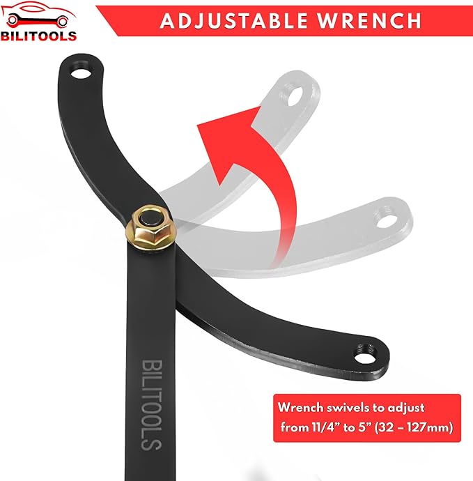 BILITOOLS 15PCS Universal Pulley Holder Tool Kit, 1/2-inch drive ratchet Adjustable Spanner Wrench with Variable Pins 3.5mm, 4mm, 4.5mm, 5mm, 6mm, 6.5mm and 10mm fits Camshaft pulleys.