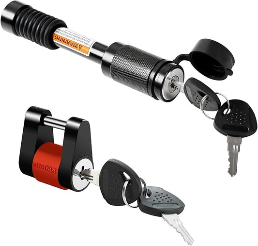 METOWARE Keyed Alike Trailer Lock Set, 5/8" Dia 3-1/2" Long Anti-Theft Trailer Hitch Lock Fits Class III IV Receiver, Dia 1/4" with 3/4" Span Trailer Tongue Lock for Tow Boat RV Truck