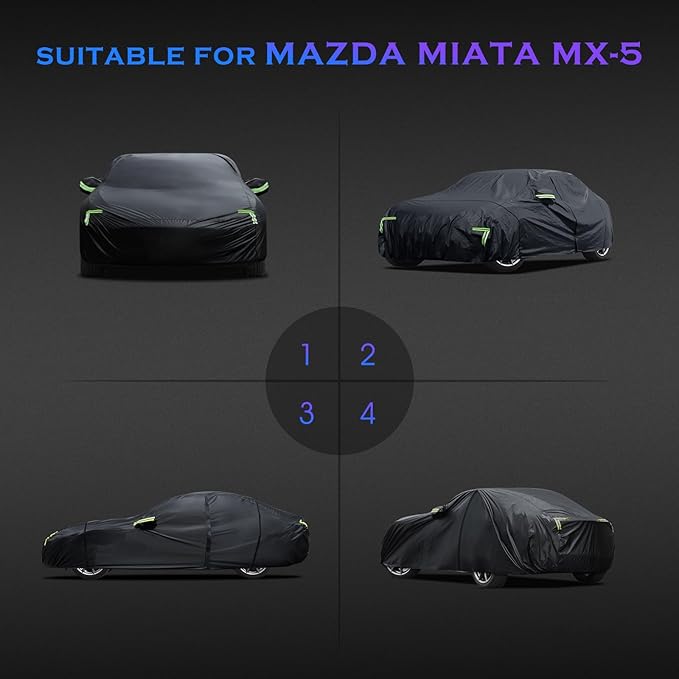 Car Cover Custom Fit for Mazda Miata MX-5 1989-2025,6 Layers Truck Cover Waterproof All Weather for Automobiles,Outdoor Full Exterior Cover,Rain, Sun, Wind Protection,Black