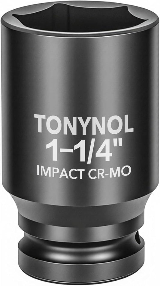 3/4" Inch Drive Deep Impact Socket,6-Point,SAE 1-1/4",80mmL,CR-MO,Heavy-Duty Automotive & Industrial Repair