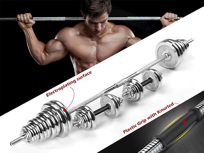 Cast Iron Adjustable Dumbbells Weight Set to 110 Lbs, Free Weight with Connecting Rod Used As Barbell, for Men and Women Home Gym Work Out Training Fitness Equipment All-Purpose