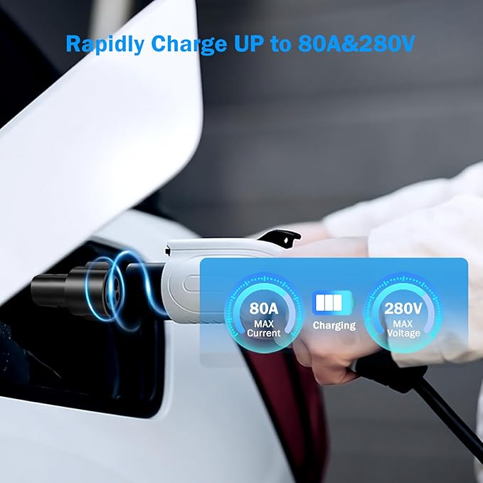 J1772 to Tesla Charger Adapter, Up to 80A 280V - J1772 to NACS Adapter for Tesla Model 3/Y/X/S with Safety Certified Charger Plated Efficient Charging Design