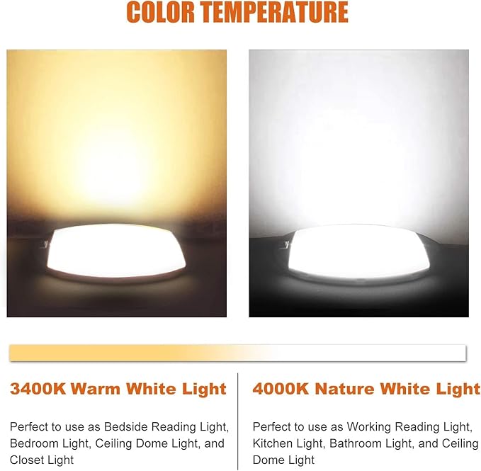 Facon 12V LED RV Dome Light with Switch, Length: 9-1/4'', DDS01-608-CW, Large Oval Pancake Interior Lighting Fixture for RV Motorhomes Camper Caravan Trailer Boat