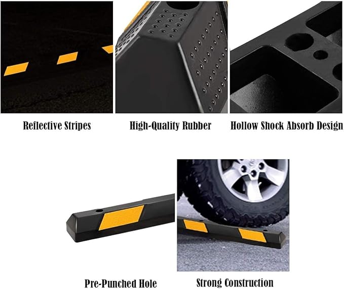 Goplus Parking Block, 72” Rubber Parking Bumpers with 8 High Reflective Yellow Safety Stripes, Heavy Duty Parking Target, Garage Wheel Stoppers Parking Curb for Car, Truck, RV and Trailer (8 Pack)