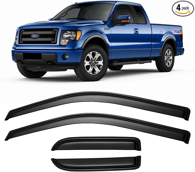 Window Rain Guards Visors for 2004-2014 Ford F150 Extended Cab, Out-Channel Window Vent Wind Shades Shield Deflectors for 04-14 F-150 SuperCab