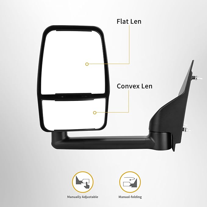 DWVO Left Driver Side Towing Mirror Compatible with 2003-2019 Chevy Express GMC Savana 1500/2500/3500, Manual Folding Manual Adjustment Tow Door Mirror Black