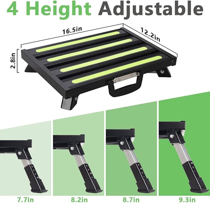 Aluminum RV Steps, 4-Level Adjustable Folding Step Stool with Non-Slip Rubber Feet, Non-Slip Fluorescent Strip Platform Rv Accessories, Supports Up to 1000 lbs - Black