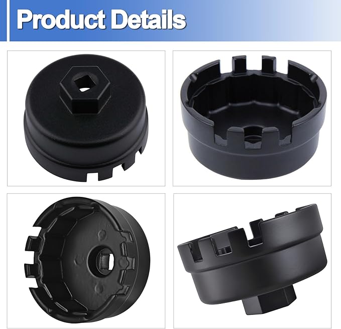 64.5mm Oil Filter Wrench Fits for Camry Lexus 4Runner 2.0L - 5.7L Engines with Cartridge Style Oil Filter System, 14 Flutes, 4 Slots Oil Filter Removal Tool, Black