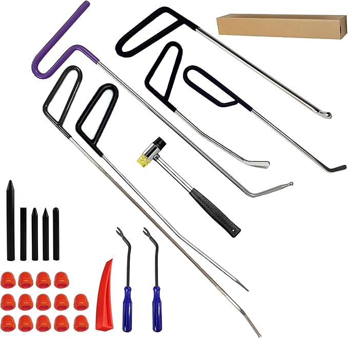 29 Pcs Paintless Dent Repair Rods, Dent Rods Removal Kit, Stainless Steel Dent Rods, Professional Hail Dent Removal Tool for Minor Dents, Door Dings and Hail Damag