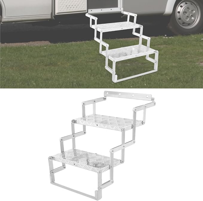 RV Steps, Foldable RV Stairs, Aluminum Alloy 17" Wide Camper Steps, Scissor Stairs Ladder for Mobile Home, RVs, Camper, Shop, Trailers, Truck, Warehouse (2 Steps)