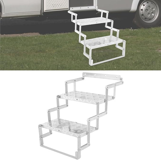 RV Steps, Foldable RV Stairs, Aluminum Alloy 17" Wide Camper Steps, Scissor Stairs Ladder for Mobile Home, RVs, Camper, Shop, Trailers, Truck, Warehouse (2 Steps)