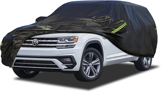 KouKou Waterproof SUV Car Cover Suitable for VW Atlas from 2017 to 2025, 7 Layers Windproof All Weather Waterproof Outdoor Cover Sun Rain UV Dust Snow Protection. Black