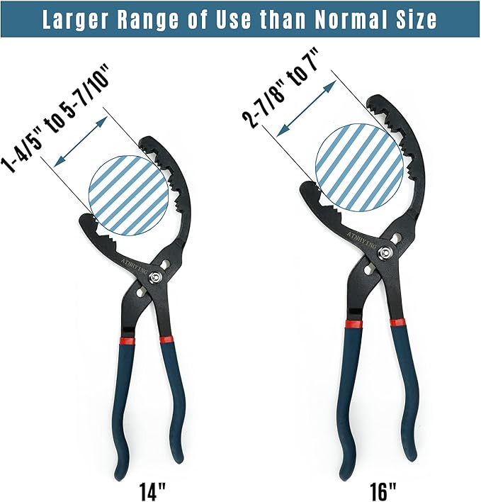 Large Oil Filter Pliers, 14" Adjustable Oil Filter Wrench, Universal Oil Filter Removal Tool No Slipping for Engine Filters, Conduit, Fittings (14 Inch)