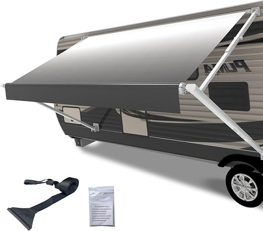 RV Awning Fabric Replacement,Camper Trailer Motorized Awning Replacement for Motorhome,Heavy Duty Weatherproof 18.5oz Outdoor Vinyl RV Canopy 17'(Fabric 16'2") Grey Fade