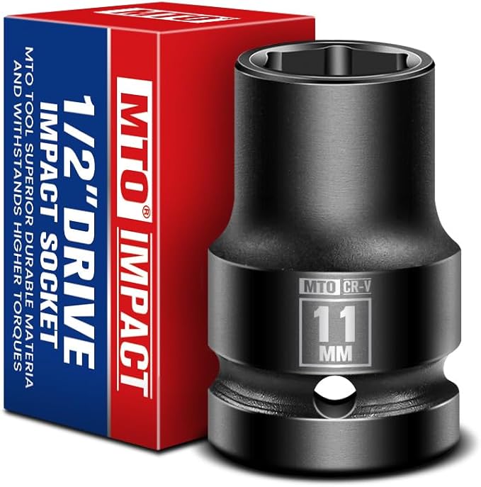 MTO 1/2" Drive 11mm Shallow Impact Socket, 6-Point Metric Socket for Automotive Maintaince, CR-V Steel Meets ANSI Standards
