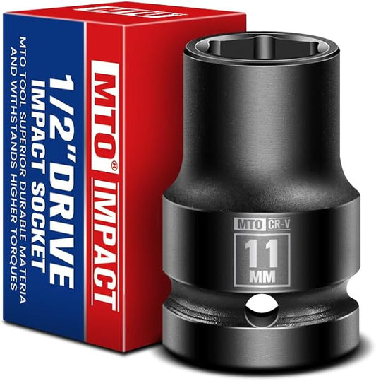 MTO 1/2" Drive 11mm Shallow Impact Socket, 6-Point Metric Socket for Automotive Maintaince, CR-V Steel Meets ANSI Standards