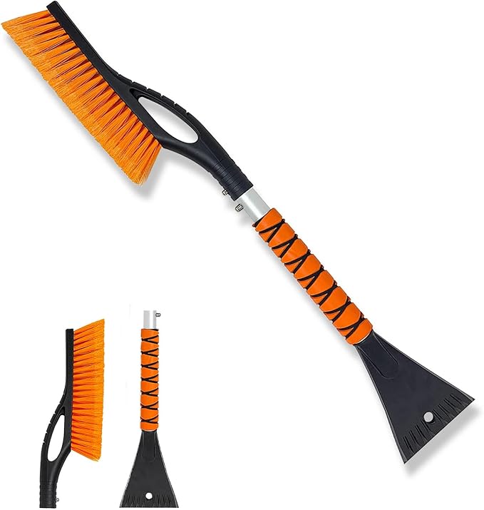 27" Detachable Aluminum Snow Brush & Ice Scraper for Car Windshield - Ergonomic Foam Grip, Suitable for Cars, Trucks, SUV Windshields & Windows, Winter Car Essential Tool