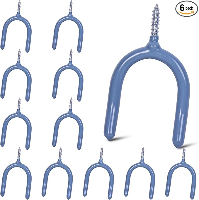 12 Pack Garage Storage System Steel U Hooks with Anti-Slip Coating Home Improvement and Organization Screw in Hooks Easy Wall Mounting Heavy Duty Bike and Ladder (Grey, 12 Pack)