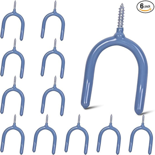 12 Pack Garage Storage System Steel U Hooks with Anti-Slip Coating Home Improvement and Organization Screw in Hooks Easy Wall Mounting Heavy Duty Bike and Ladder (Grey, 12 Pack)