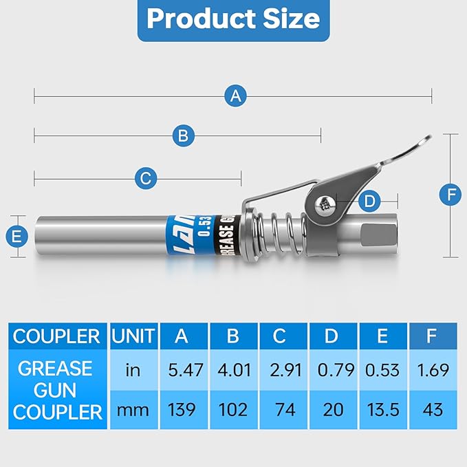 Grease Gun Coupler Kit - 12000 PSI Strong Lock Grease Coupler with 90 Degree Grease Coupler Adapter & Grease Needle Tip, Heavy Duty Lubrication Grease Gun Tips for All 1/8'' NPT Fittings
