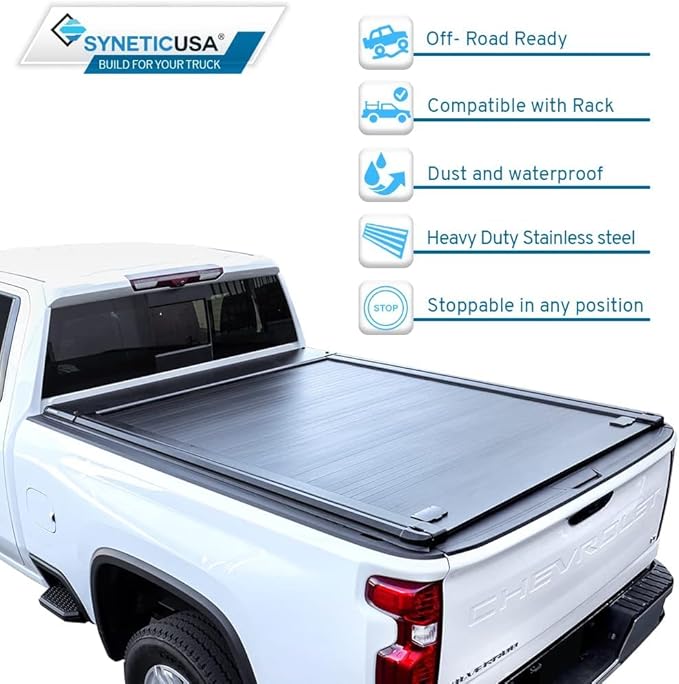Syneticusa MR Retractable Hard Tonneau Cover Fits 2022-2026 Tundra 8' 2" (97.6") Truck Bed Waterproof Accessories