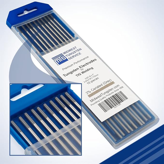 Midwest Tungsten Service TIG Welding Tungsten Electrodes 10-Pack (Grey - 2% Ceriated Tungsten (WC20/EWCe-2), 3/32")