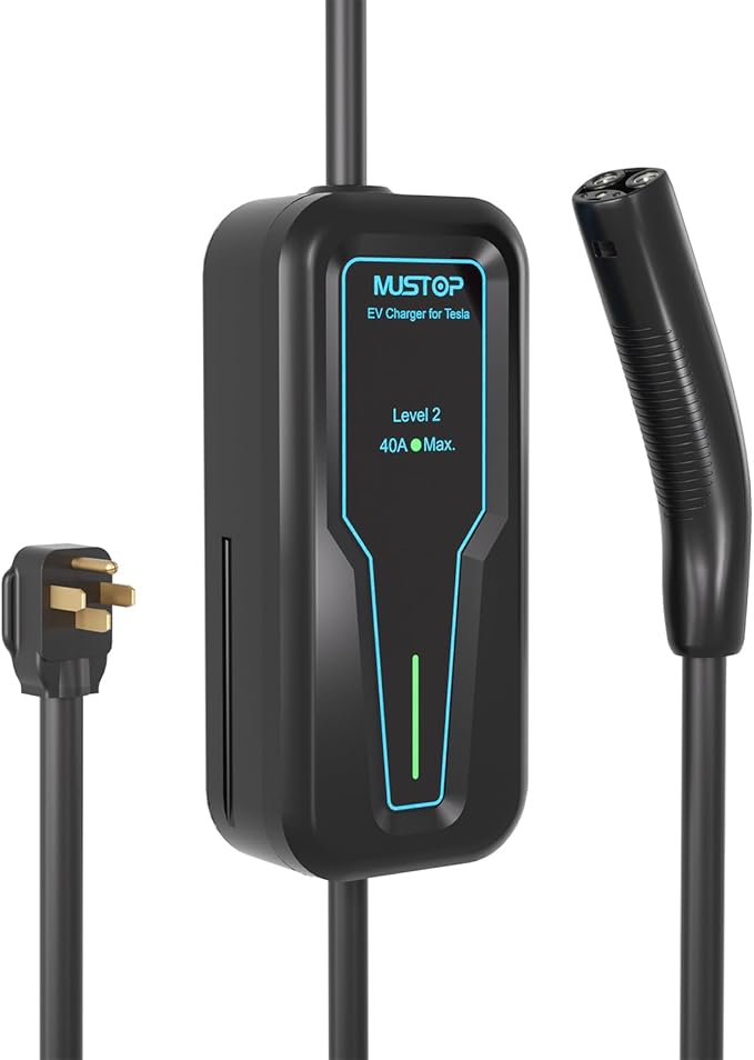 Portable Level 2 EV Charger for Tesla, 40A NACS Car Charger with 240V, 25FT Extension Cable, EV Charging Station for Tesla Cars【 Only for Tesla EVs 】