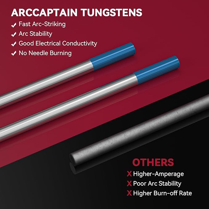 ARCCAPTAIN TIG Tungsten, TIG Welding Tungsten Electrode Blue 2% Lanthanated 10-Pack 1/8" x 7" (WL20/EWLa-2)