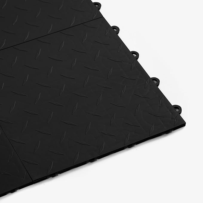 FlooringInc's Nitro 12"x12" Snap-Together Garage Flooring Tiles, Non-Slip Interlocking Plastic Garage Floor Mat, Garage Organization & Garage Storage, Diamond Pattern, Midnight Black, 1 Tile, 1 Sq/Ft