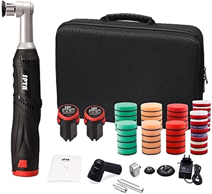 SPTA Cordless Mini Car Polisher, 12V Micro Cordless Scratches Killer Car Polisher RO/DA Mini Car Polisher for polishing, Sanding and Cleaning
