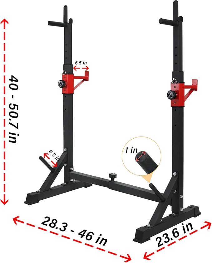BESTHLS Adjustable Squat Rack Stand with Barbell Rack, Weight Plate Holder, J Hooks,Dip Bar Station for Bench Press Strength Training Max Load 550LBS Suitable for Gym and Home Fitness