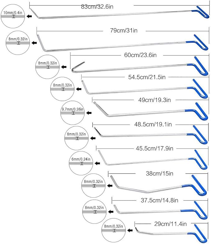 LadyRosian 28PCS Paintless Dent Removal Rods Stainless Steel Kit with Rubber Replaceable Heads Tool for Car Auto Body Dents Hail Damage Removal