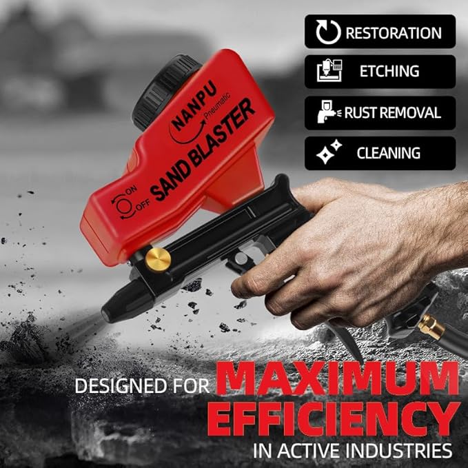 NANPU Light-Duty Air Sandblaster Gun Kit with Gravity Feed, Ceramic Nozzle, Metal Body, for Small Project Surface Prep, Paint & Rust Removal, Metal/Wood/Glass Etching, Requires Air Compressor
