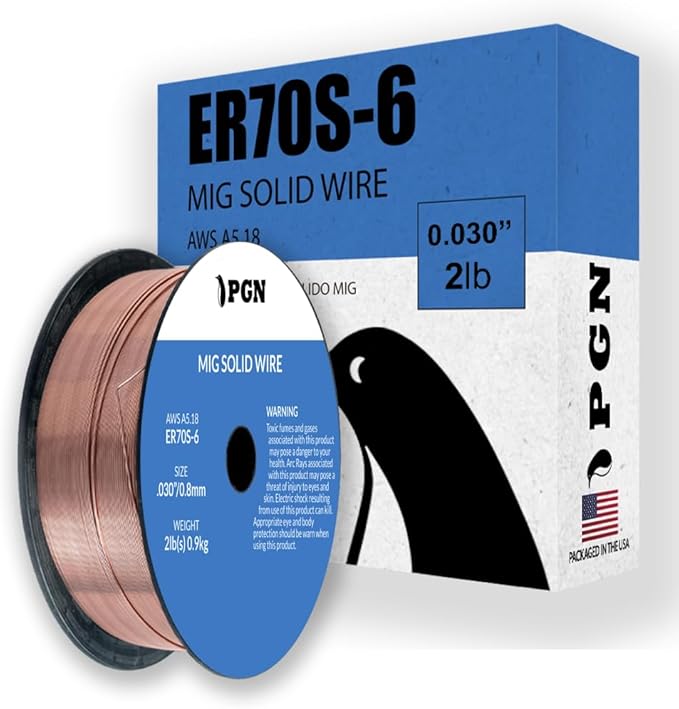 PGN Solid MIG Welding Wire - ER70S-6 .030 Inch - 2 Pound Spool - Mild Steel MIG Wire with Low Splatter and High Levels of Deoxidizers - For All Position Gas Welding