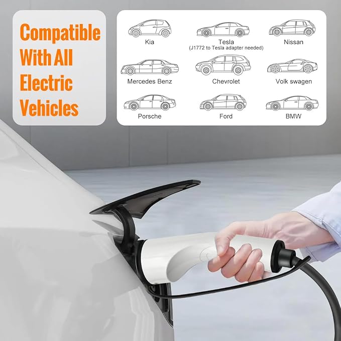 EV Charger Type 1 3.5 kW 5M16A Adapter Portable EV Chargers Polymer Materials Cable with US16 A Plug, Adjustable Current Compatible with BYD and Other PHEV/BEV/EV