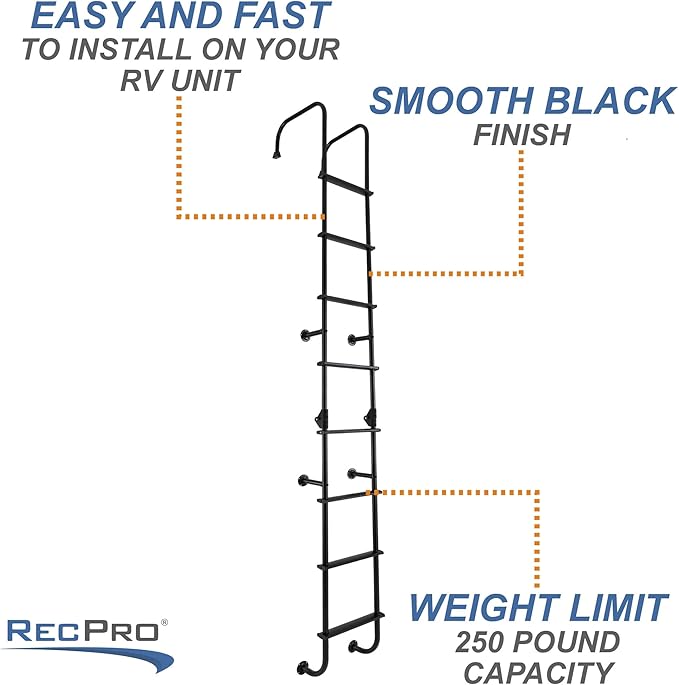 RecPro RV 92" Universal Exterior Rear Ladder | 250 lb Max Weight | Lightweight Aluminum | Made in The USA (Silver)