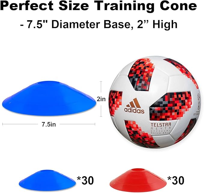 60PCS Soccer Cones with Strap Carry Bag Agility Disc Cones Soccer Training Cones, Field Marker Sport Training Cones for Challenge Football Basketball Skating Kids Games Outdoor Indoor