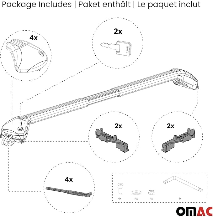 OMAC Roof Rack Cross Bars for Ford Edge 2007-2014 Heavy Duty Telescopic 220Lbs Aluminium Silver 2Pcs fits Cargo Carriers Kayak Canoe Bike Snowboard