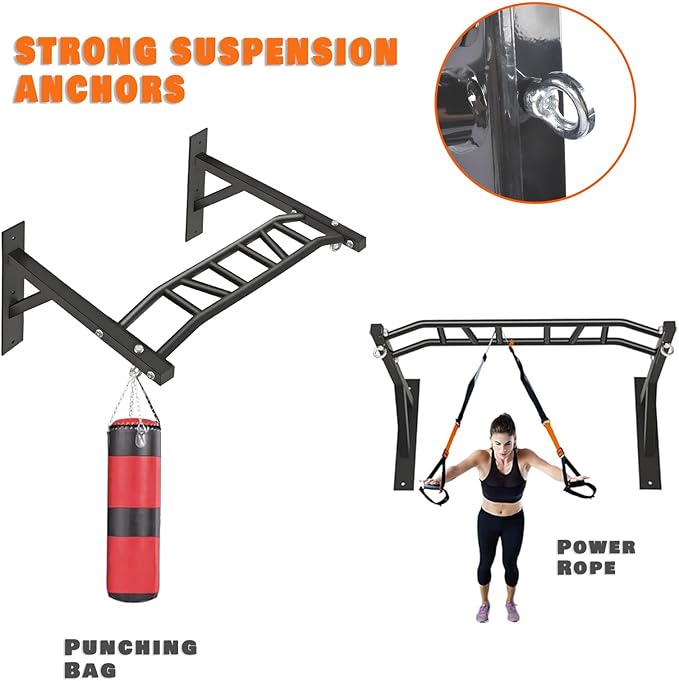Wall Mounted Pull Up Bar Chin Up bar Multifunctional Adjustable Dip Station for Indoor Home Gym Workout, Power Tower Set Training Equipment Fitness Dip Stand Supports to 440 Lbs (Black)