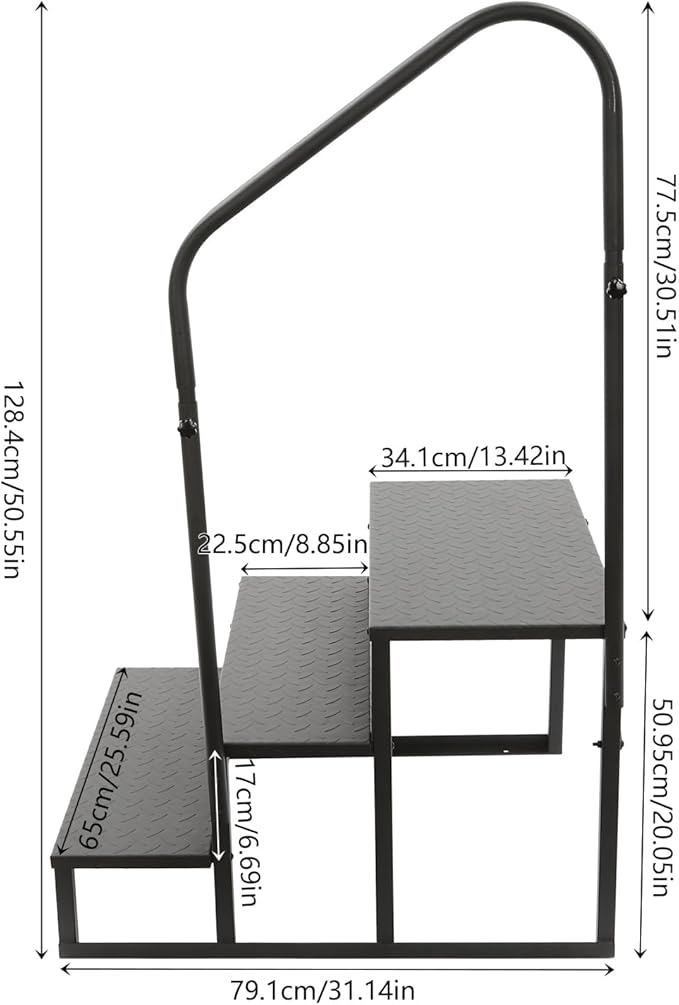 RV Steps with Handrail, 3 Steps RV Ladders with Anti-Slip Pedals, Mobile Home Stairs for Travel Trailers, Heavy Duty Camper Steps for Camper, Porch, Spa