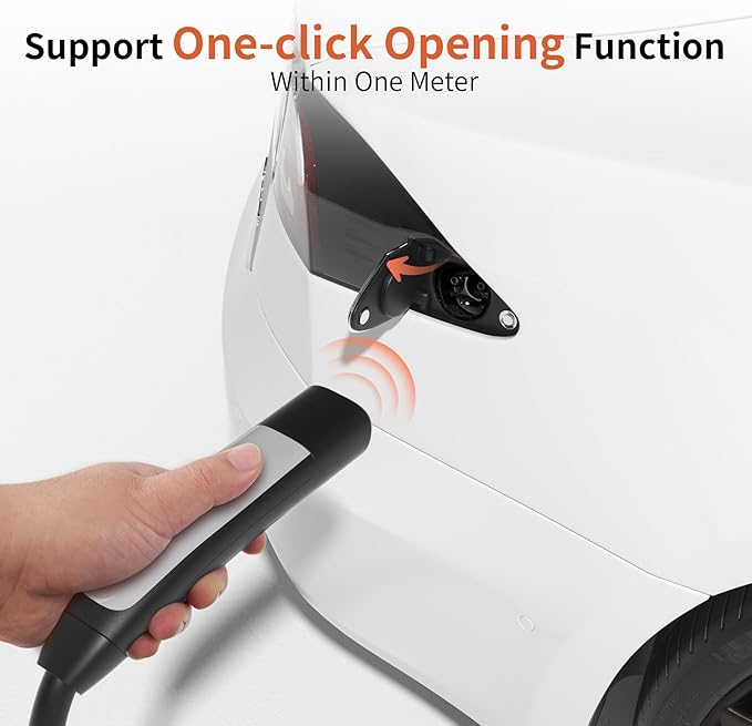 Level 2 EV Charger for Tesla - 16.4Ft 110-250V Electric Car Charger 32Amp NEMA14-50 Plug Compatible with Models S/X/3/Y/Cybertruck Support One-Click Opening Function