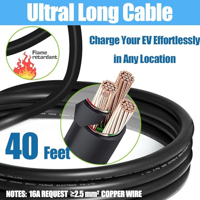 40FT Cable EV Charger Level 1 and Level 2 16 Amp EV Charging Station with NEMA5-15P & 6-20 Plug, Compatible with J1772 Electric Cars for Household Travel Portable Electric Vehicle Charger