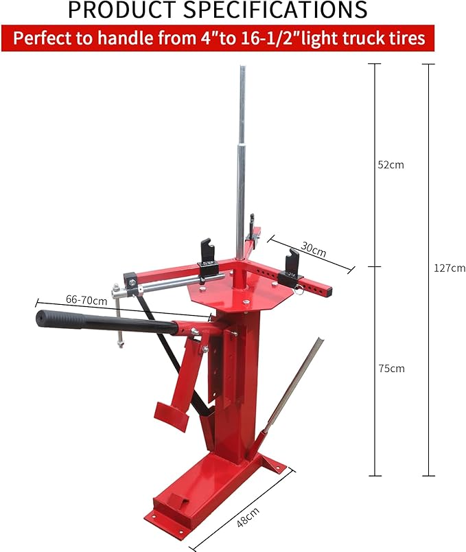 Portable Steel Multifunctional Manual Tire Changer Machine, Hand Tire Bead Breaker for Motorcycles, Go-Karts, Trailers, Bikes, ATVs, Trucks with Rim Sizes from 4" to 16.5"