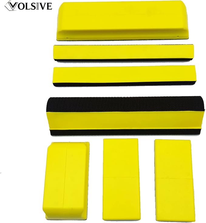 VOLSIVE 7pcs Hand Sanding Block Set, Rectangle Handheld Sanding Pad, Hook and Loop Interchangeable Assorted Shapes, for Sanding or Polishing in Auto Body and Paint Shops - Yellow