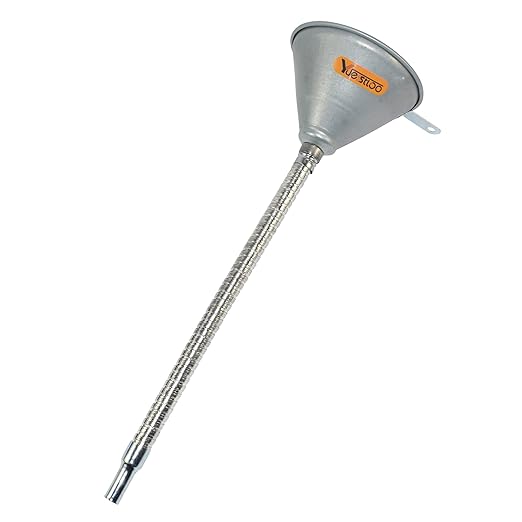 14.84" Steel Bendable Spout Funnel with Filter for All Automotive Oils, Metal Flexible Long Funnels for Automotive Use for Transmission Fluid, Diesel Fuel, and Other Liquids, with Gloves