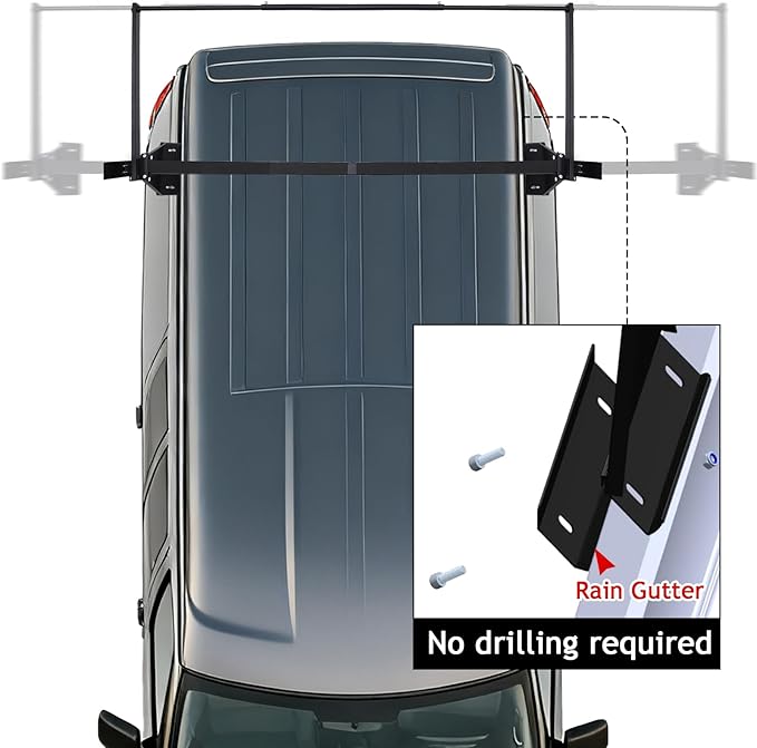 hightall Universal Van Ladder Rack with Roller,Adjustable Length 57-70" with Cargo Stoppers for Van with Rain Gutter,Compatible with Chevy Express 1500 2500 3500 Ford Econoline GMC Savana